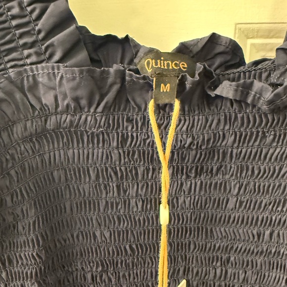 NWT Quince 100% Organic Cotton Poplin Smocked Midi Dress in Navy - Picture 8 of 10